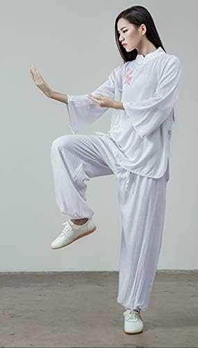 KSUA נשים טאי צ'י כותנה אחידה קונג פו אחיד בסגנון סיני מדיטציה זן מדיטציה מזדמן שרוול ארוך תלבושת תלבושת