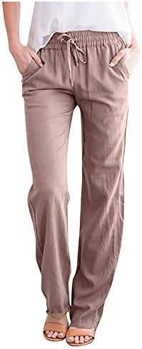 מכנסיים לנשים, בגדי נשים פעילים מכנסי טרנינג רופפים כותנה ופשתן שרוך מכנסי מותניים אלסטיים