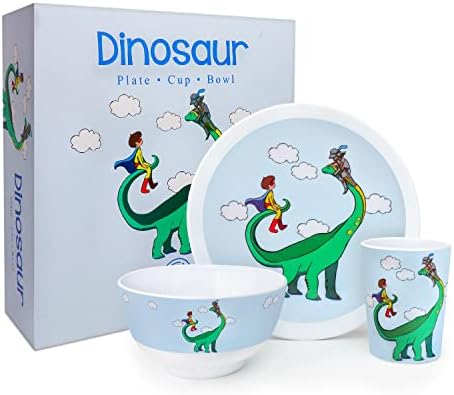 קיז עיצובים 3 יחידות גיבור ילד האכלת סט-חמוד דינוזאור מלמין ילדים כלי אוכל סט עם צלחת, כוס, קערה-גדול יותר