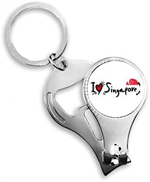 אני אוהב סינגפור מילה דגל אהבה איור לב ציפורניים ניפר טבעת מפתח שרשרת מפתח פתיחת בקבוקי בקבוק