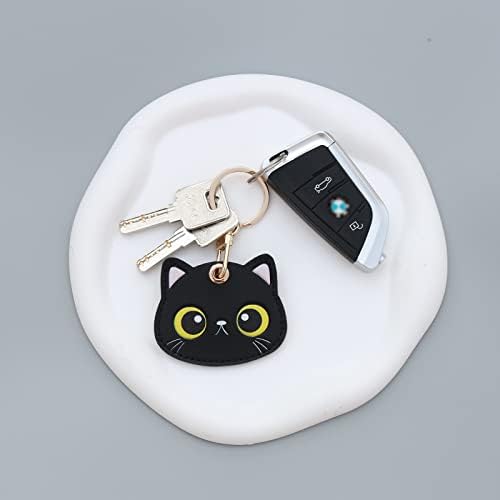 Xeewen 2 חבילה מחזיק מחזיק מקשים לעור, כיסוי טבעת מפתח חתול שחור חמוד לכסות Apple Tag