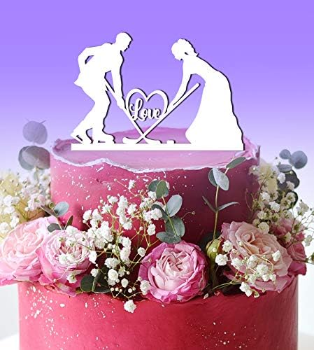 טופר עוגת חתונה הוקי - קישוטים עוגתיים אקריליים בהתאמה אישית - חתן מושך כלה - טופר עוגת MR ו- MRS בהתאמה אישית