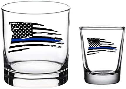 נוכלים נהר טקטי מרופט דק כחול קו דגל מיושן ויסקי זכוכית וירה זכוכית בר שתיית כוס מתנת סט עבור משטרת קצין חוק אכיפת צרור