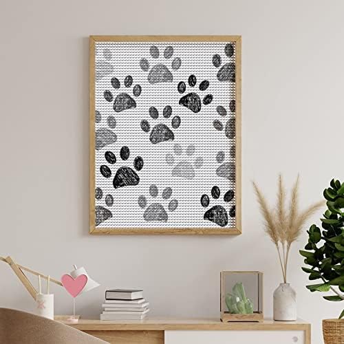 הדפסת כפת כלב שחור לבן 5 ד יהלומי ציור מלא עגול תרגיל רקמת ציורי תמונות אמנויות קרפט עבור בית קיר תפאורה 12איקס 16
