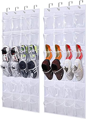 ZCX 2 חבילות מארגן נעליים תלויות ברורות מעל דלת שקית הנעליים מארגן מארגן מארגן ארונות עם 24 כיסים גדולים מתלים