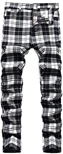 מכנסיים לגברים מכנסיים מודפסים משובצים מזדמנים גמישות גבוהה בתוספת מכנסיים ישרים מתאימים למכנסיים באורך מלא מכנסיים