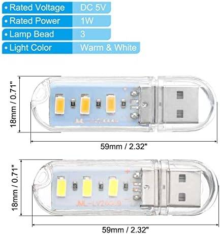 אורות לילה USB של פטיקיל, 4 יחידות 1W חרוזי מנורה 3 מנורה מקל אור עם 35 סמ זכר עד נקבה כבלים גביים גמישים לנקבה עבור