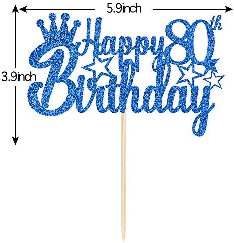 גליטר כחול שמח עוגת יום הולדת 80 טופר לחיים עד 80 שנה / גברים יום הולדת המלכה 80 שנה קישוטים למסיבת יום השנה המבורכת