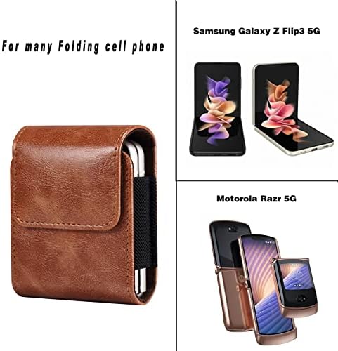 מגן טלפוני עור חגורת טלפון סלולרי נרתיק תואם ל- Samsung Galaxy Z Flip 3, Z flip3 5G, Z Flip 2, או Motorola RAZR 5G CAOCH