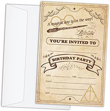 RLCNOT כרטיסי הזמנות ליום הולדת עם מעטפות סט של 20 - הזמנות למסיבת יום הולדת של הקוסם הקסום לילדים, בנים