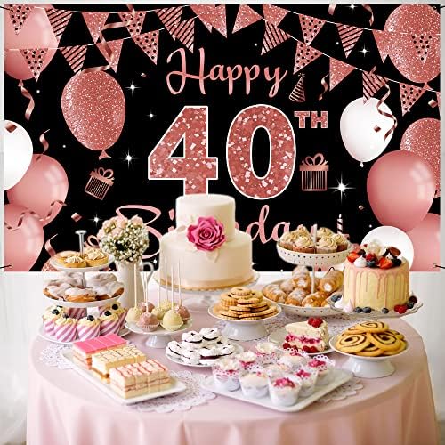קישוטי יום הולדת 40 רקע באנר, קישוטי יום הולדת 40 שמחים לנשים, רקע צילום יום הולדת בן 40, שחור רוז זהב קישוטי מסיבת יום