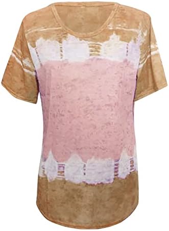 עניבה צבע מודפס קצר שרוול חולצות נשים טרנדי חולצות מקרית רופף חולצה בתוספת גודל עגול צוואר חולצה יוצא למעלה