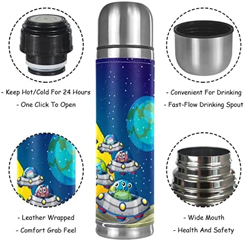 חללית מצחיקה אדמה מפלצת אסטרונאור עיצוב ואקום מבודד נירוסטה בקבוקי תרמוס 16oz, הוכחת דליפה לשימוש חוזר בקבוק מים ללא BPA עם