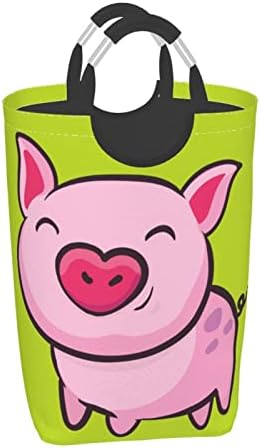 חזיר ורוד חיוך 50 ליטר שקית אחסון בגדים מלוכלכים מרובעת מתקפלת / עם ידית נשיאה / מתאימה לנסיעות אחסון ביתיות לארון