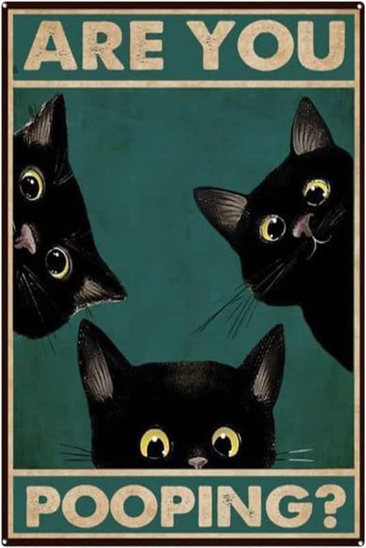 שלט פח רטרו חתול שחור וינטג ' האם אתה מחרבן שלטים לשירותים בחדר האמבטיה עיצוב שירותים קיר, חתול קיטי מצחיק,