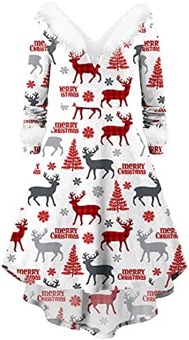 שמלות בגודל פלוס לנשים שמלת מסיבות חג המולד שרוול ארוך קטיפה נ 'שמלת חג צוואר שמלת שולי נמוך בשמלת נדנדה