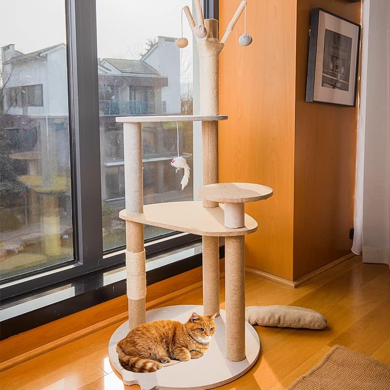 חתול עץ עם מתנדנד כדור, רב-רמת חתול מגדל עם סיסל הודעות עבור מקורה חתולים,חתול ריהוט עבור חתלתול ומבוגרים חתולים