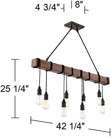 פוסיני אירו עיצוב תומאס שחור בצבע עץ אי תליון נברשת 42 1/4 רחב חווה תעשייתי כפרי 8-אור קבועה עבור אוכל חדר סלון
