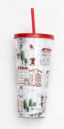 כוס חג המולד חמודה עם מכסה וקש, כוס 24 גרם, כוס מבודדת, כוס נסיעות קיר כפולה, בקבוק מים פלסטיק לשימוש חוזר, עגלת חג