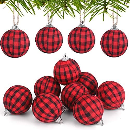 12 יחידות חג המולד באפלו משובץ כדור קישוטי דקורטיבי חג המולד כדור בד עץ תליית קישוטי חג המולד עץ מסיבת אספקת קישוט