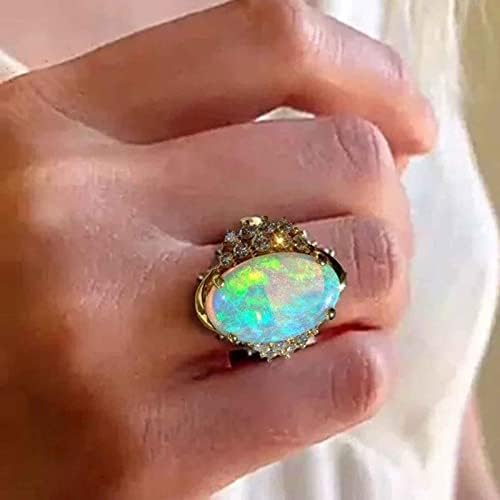 2023 חדש טבעת תכשיטי אופל אור זהב יהלומי צבע סגלגל אופנה יד יוקרה טבעות כפרי טבעות לנשים
