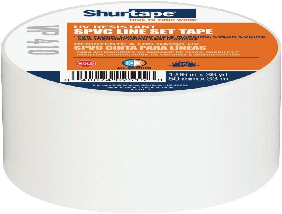 Shurtape VP 410 סט קו צבעוני וקלטת סימון, לסימון רצפה/נתיב או קידוד צבע, פוגש קידוד צבע OSHA, לבן, 50 ממ x 33 מטר, 24