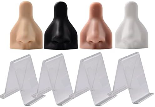 4 יחידות רך סיליקון האף דגם, גמיש האף עובש עבור פירסינג בפועל, גומי האף עבור תכשיטי תצוגה,עם 4 אקריליק סטנד