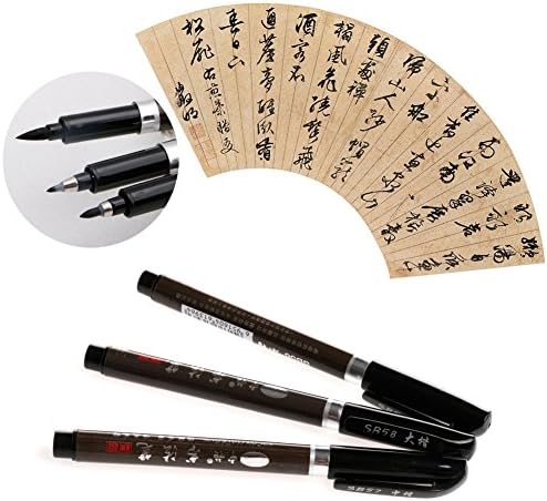 6 יחידות עט סיני קליגרפיה יפנית כתיבת מים מברשת דיו ציור עט למתחילים כותבים סיניים, 3 סט גודל