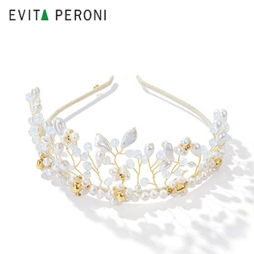 Evita Peroni לבן פו פו שיער כתר להקה רכה קשיח בארט בובי סיכה געיני סיכה מתנה לחתונה לנשים בנות