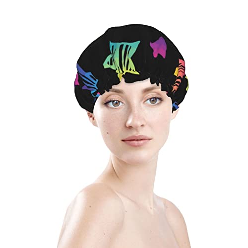 נשים לשימוש חוזר כובע שיער שולי שיער ניאון דפוס כוכב שכבות כפול מכסה כובע אמבטיה למקלחת אטום מים