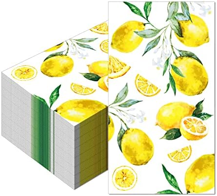 40 יחידות מפיות לימון לקיץ של מסיבת הוואי אספקת פירות לימון בצבעי לימון ארוחת צהריים נושא ארוך נייר מפיות קישוטי