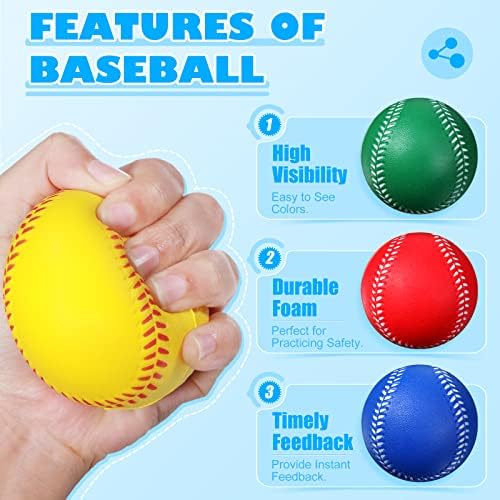 לג ' ריפי 12 חבילה קצף אימון בייסבול בפועל בייסבול 9 אינץ קצף בייסבול רך בייסבול לילדים שחקני נער אימון כדורי, אדום, כחול,
