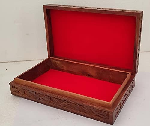 Sharvgun קופסת תכשיטים מעץ פרחוני אחסון תא אחד משרשרת מארגן תכשיטים מעוקלת, טבעת קייס -2.2x6x9.5 ב