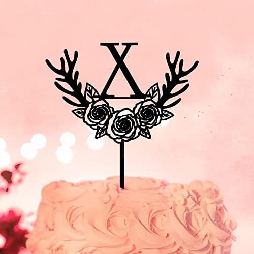 מכתב x עוגת טופר מונוגרמה ראשונית שם משפחה קרני קרניים חץ פרח ורד רומנטי לחתונה קישוטי עוגת מקלחת כלות לחתונה לשימוש חוזר בחירה