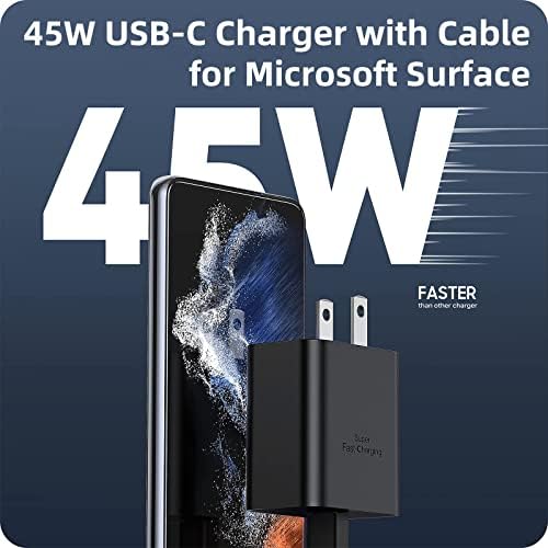 מטען USB C 45W עבור Microsoft Surface Pro, מטען סופר מהיר של סיזפי עם כבל פני השטח של 6ft, GAN Tech PD3.0 QC3.0 PP