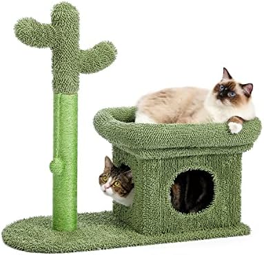 2 ב 1 קקטוס חתול עץ חתול מגדל עם סיסל מכוסה גרוד מפנק דירה קטיפה מוט מתנדנד כדור עבור מקורה חתולים
