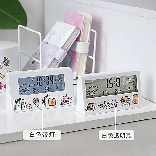 HGVVNM חשמלי LCD שעון מעורר שולחן לבן לבן עם לוח שנה וטמפרטורה דיגיטלית לחות מודרנית משרד ביתי מופעלת סוללה
