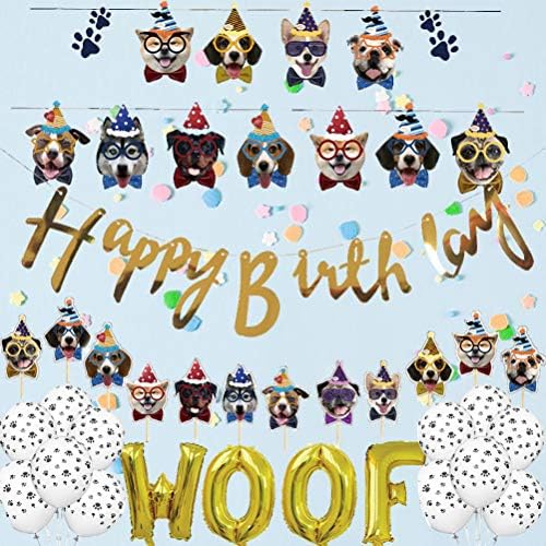 מסיבת נושא AMOSFUNPET כלבים מעדיפה יום הולדת שמח באנר כלב חיית מחמד טופר פנים עוגות עוגות עוגות ובלונים לקישוט יום הולדת