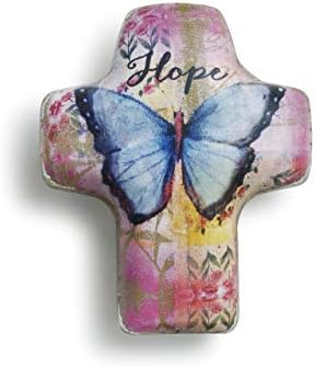 Demdaco Hope Butterfly פרחוני ורוד 2 x 2 שרף אבן אומנותית צולבת צלמית