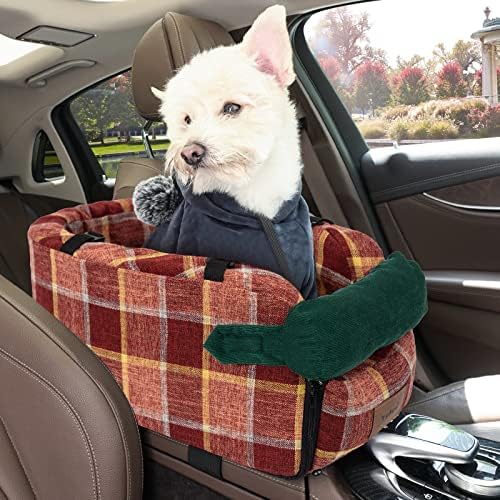 מושב מכונית כלב לחיות מחמד - מושב מכונית כלב קונסולה עם כיס לכלבים קטנים, מושב כלב קונסולה מרכזי רחיץ לניתוק עם קרקעית