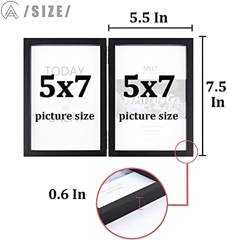 AEVETE 5X7 מסגרות תמונה משולשות כפולות עם חזית זכוכית אמיתית, תצוגה אנכית