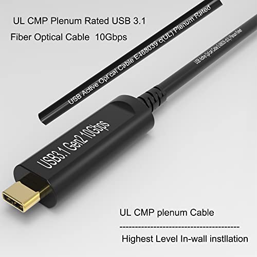 Ul CMP מליאה מדורג USB C ל- C סיבים אופטיים 3.1 כבל 10 ג'יגה -סיב -סיביות 50ft תואם לתואם של Microsoft Azure Logitech