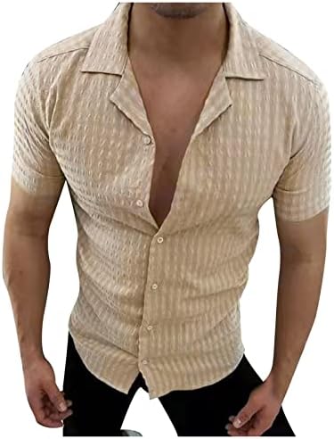 גבוהה חולצות לגברים גברים של אופנה מזדמן מוצק צבע כפתור דש חולצה קצר שרוול חולצה ב גברים טיז קצר