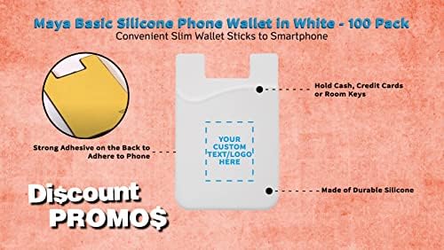 הנחה פרומואים 100 מאיה בסיסי סיליקון טלפון ארנקים סט - להתאמה אישית טקסט, לוגו - חזק דבק, סטנדרטי גודל, כרטיס מחזיק-לבן