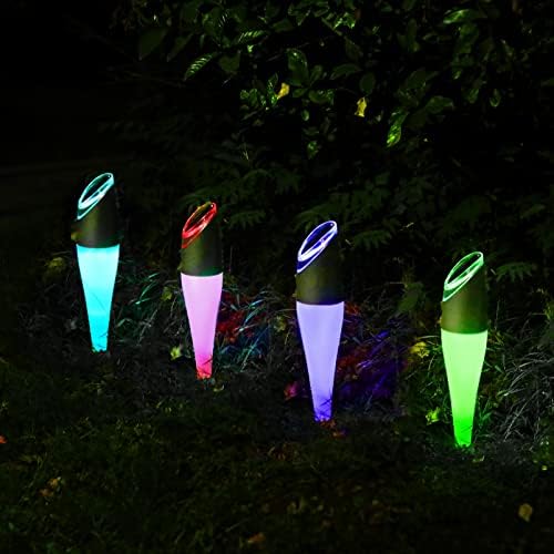 סולארי אורות מסלול חיצוני 4 חבילה, אורות גינה מוארים LED עמידים למים עבור שביל חניה נוף חצר גן