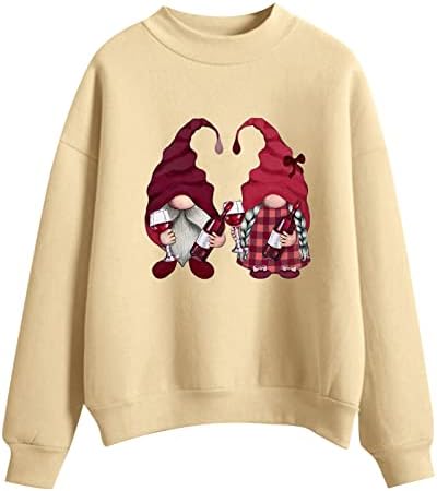 סווטשירט של Oplxuo לנשים גנום חמוד לב גרפי סוודר גרפי עגול שרוול ארוך שרוול רופף חולצות חג האהבה