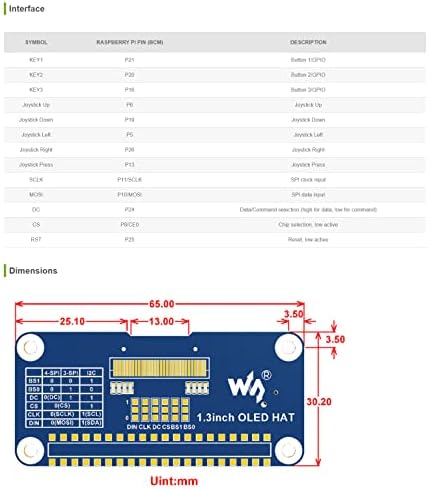 Coolwell Waveshare 1.3 אינץ 'מסך OLED עם SH1106 עבור Raspberry Pi 4B+ 4B 3B+ 3B 2B+ ZERO W WH JETSON NANO 128x64