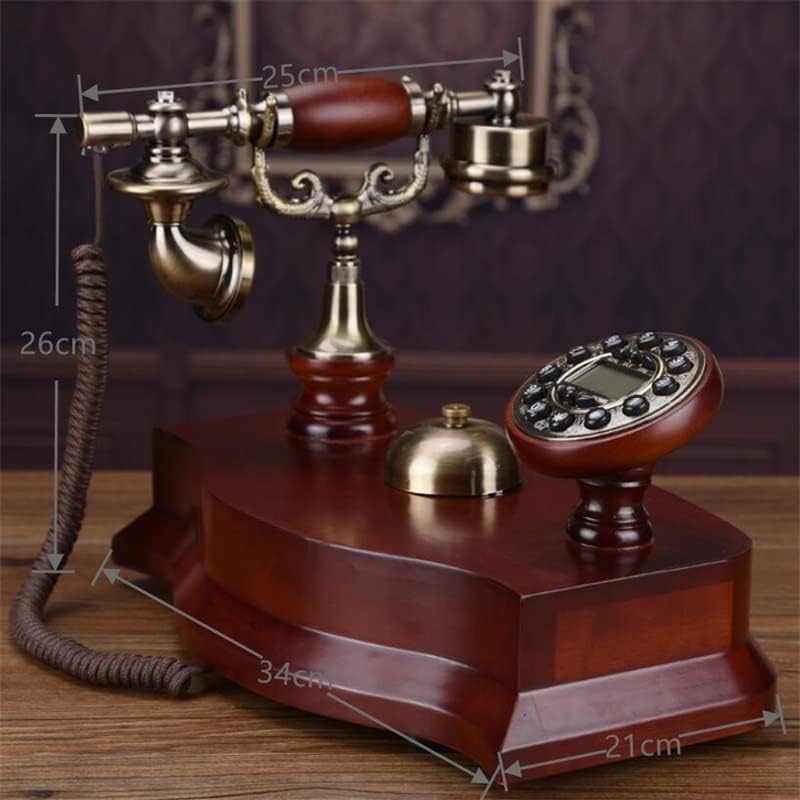 WYFDP עתיק טלפון קבוע פעמון מכני פעמון רטרו פסטורלי משרד ביתי עץ מוצק טלפון טלפון תאורה אחורית כחולה+חינם+מזהה מתקשר