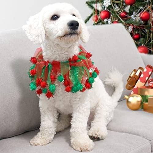 2 חבילה צווארון כלב חג המולד צווארון אלסטי מתכוונן לחג פום פום קישוטים
