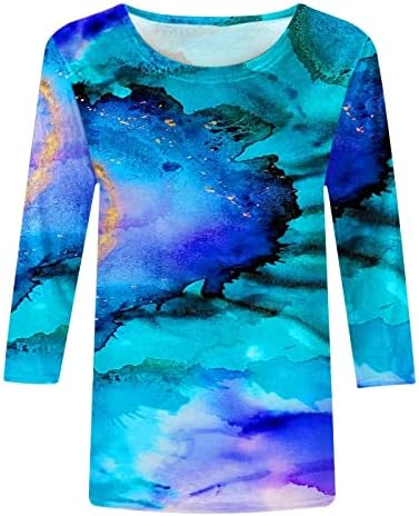 צמרות סוודאות אופנה של נשים בכל רחבי חולצות T מודפסות צבעוניות Crewnneck 3/4 שרוולים עליונים 2023 חולצות מזדמנים